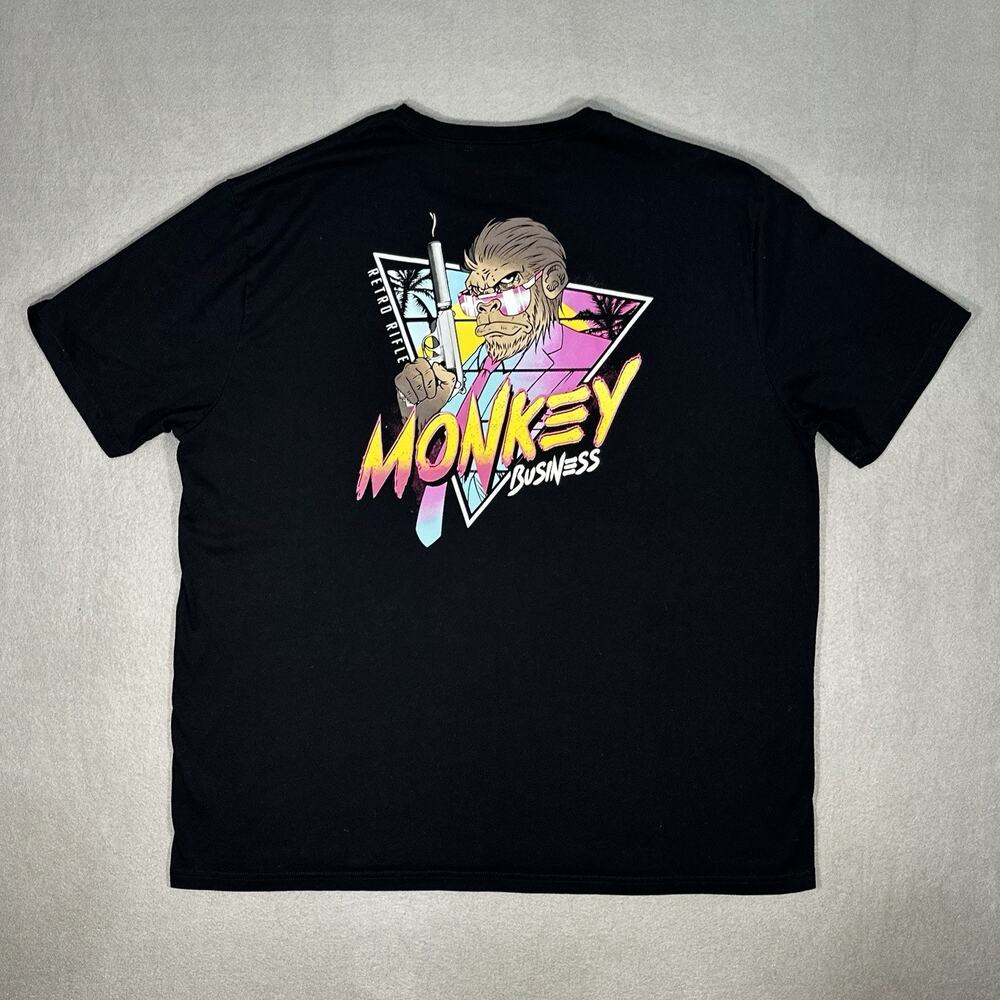 Retro Rifle Monkey Business Graphic Black T-Shirt Men’s 3XL